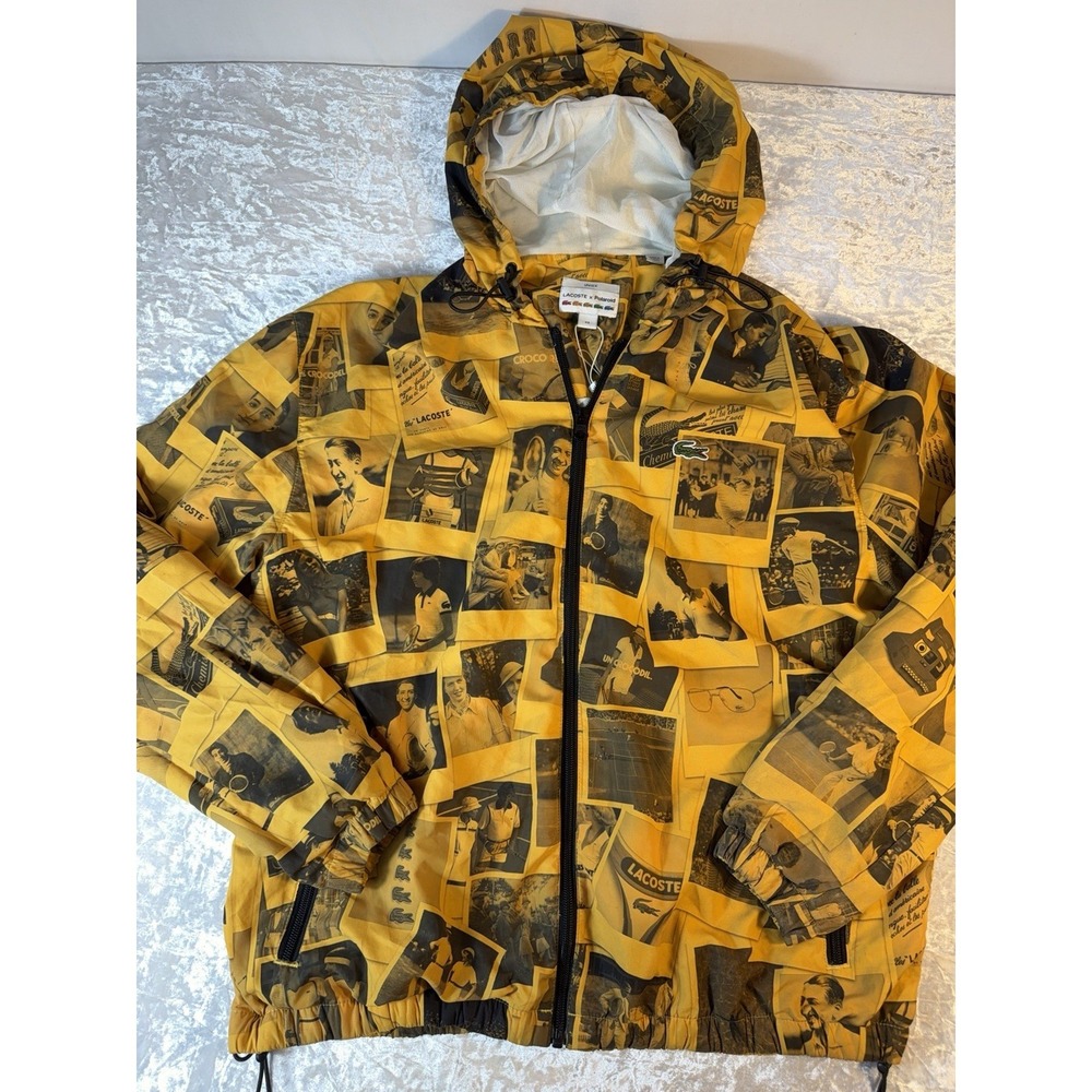 Lacoste x Polaroid Hooded Windbreaker Jacket Yellow‎ Print Unisex XS Full Zip